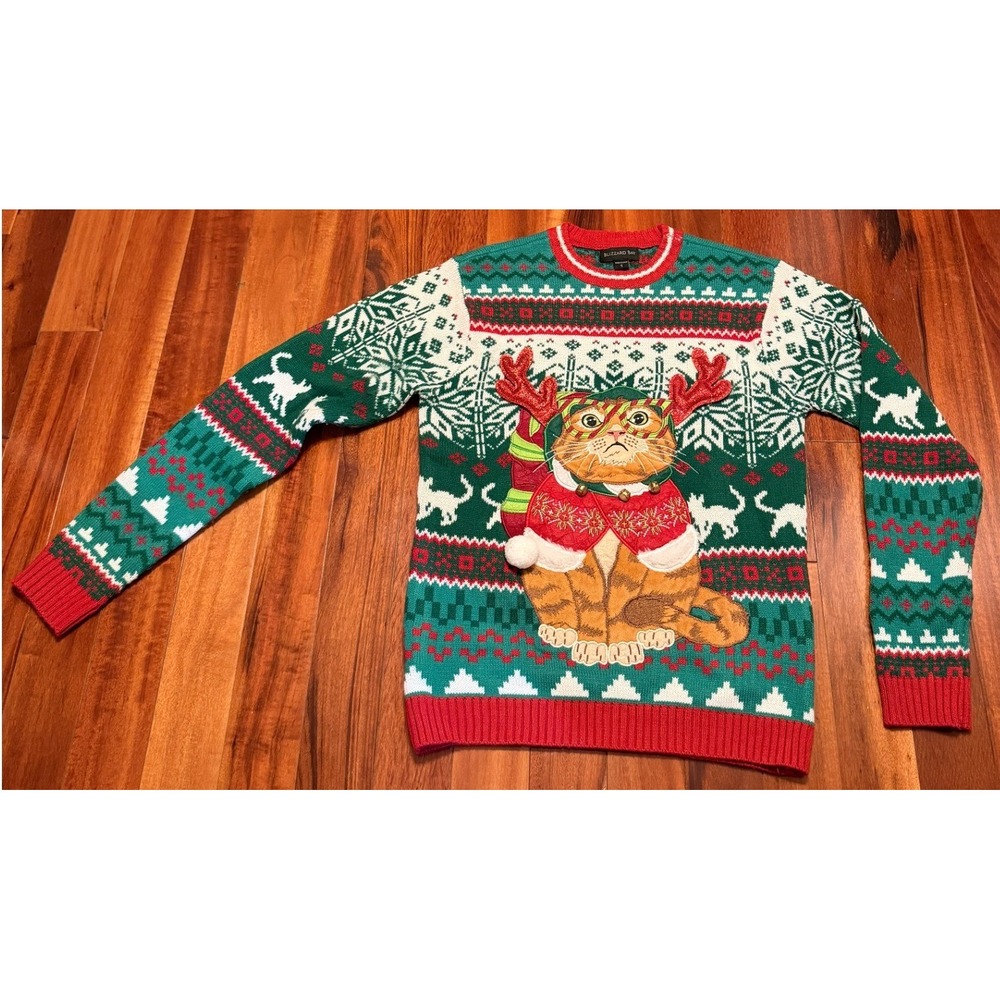 Ugly Christmas Crazy Cat Lady Sweater Blizzard Bay Reindeer Bells Womens Small
